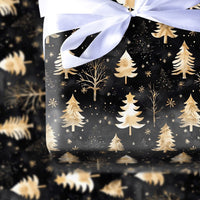 Black Christmas Gift Wrap, Gold and White Tree Wrapping Paper, Modern Winter Forest Present Wrap, Elegant Holiday Night Gift Wrapping Paper