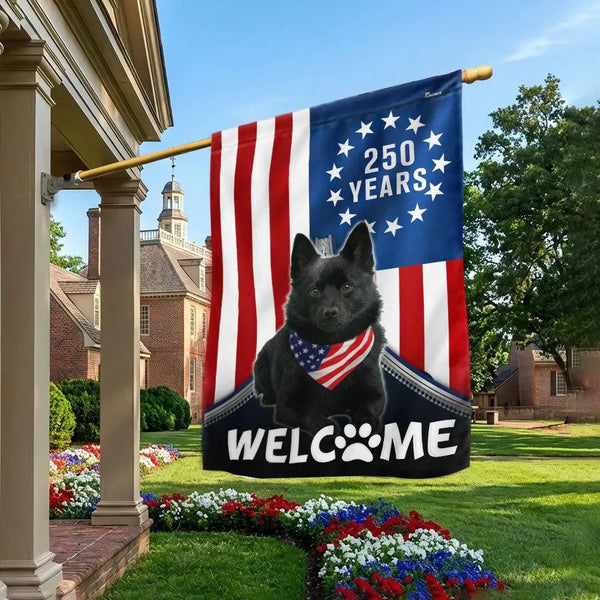 Schipperke Dog Garden Flag | Patriotic 250 Years 1776-2026 Welcome Design | Double-Sided Polyester | USA Independence Commemoration Gift