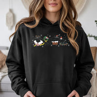 Festive Kitten Graphic Hoodie, Christmas Black Cat Hoodie, Humorous Cat Lover Holiday Hoodie, Adorable Animal Winter Pullover Sweatshirt, Xmas Present
