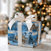 Snowy Winter Wonderland Gift Wrap, Victorian Mansion Christmas Wrapping Paper, Vintage House Wrapping Paper Roll