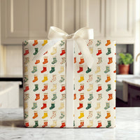 Vintage Holiday Gift Wrap, Christmas Stocking Wrapping Paper, Colorful Festive Christmas Wrapping Paper Roll, Traditional Xmas Present Wrap