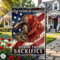 Memorial Day Garden Flag 250 Years of Service | Honor The Sacrifice Poppy Soldier Design | Double-Sided Polyester US Flag | Patriotic Yard Decor for Veterans