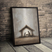 Holy Family Manger Scene Canvas, Minimalist Nativity Canvas Wall Art, Christmas Religious Canvas Print, Modern Christian Wall Art Canvas
