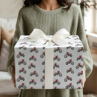 Motocross Holiday Gift Wrap, Dirt Bike Christmas Wrapping Paper, Motorcycle Bow Wrapping Paper, Racing Enthusiast Present Wrap Roll