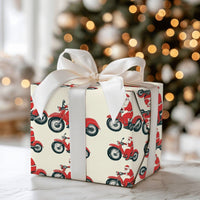 Red Motorcycle Gift Wrap, Chopper Santa Christmas Wrapping Paper, Biker Santa Holiday Wrapping Paper, Novelty Christmas Gift Wrap for Men