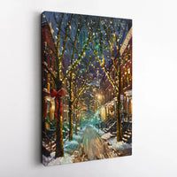 Winter Night Cityscape Wall Art, Christmas Street Digital Download, Festive Snowy Street Scene Poster, Holiday Home Printable Decor