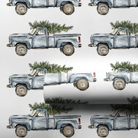 Farmhouse Tree Holiday Wrapping Paper, Vintage Blue Truck Christmas Wrapping Paper, Watercolor Rustic Xmas Gift Wrap, Winter Gift Wrap Roll