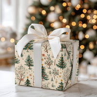 Rustic Winter Forest Gift Wrap, Vintage Christmas Tree Wrapping Paper, Illustrated Pine Tree Wrapping Paper Roll