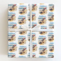 Beach Chair Santa Hat Gift Wrap, Tropical Christmas Wrapping Paper, Coastal Holiday Wrapping Paper, Ocean Seaside Festive Present Wrap