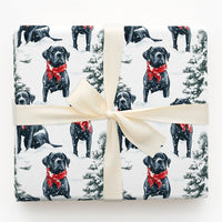 Black Dog in Red Scarf Gift Wrap, Cane Corso Christmas Wrapping Paper, Holiday Dog Lover Wrapping Paper Roll, Winter Pet Present Wrap