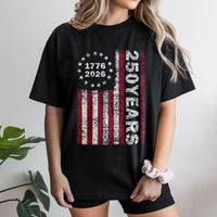 250 Years Of Freedom T-Shirt | 1776-2026 USA 250th Birthday Vintage Flag Design | 100% Soft Breathable Cotton | Patriotic Gift for American History Fans