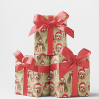 Santa Hat Puppy Holiday Gift Wrap, Poodle Christmas Wrapping Paper, Watercolor Dog Christmas Wrapping Paper, Adorable Dog Lover Xmas Gift Wrap