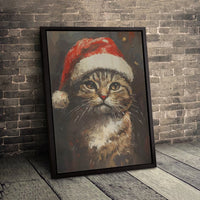 Tabby in Santa Hat Canvas, Painterly Christmas Cat Canvas, Holiday Kitten Wall Art, Festive Pet Lover Canvas Print, Winter Home Decor Present