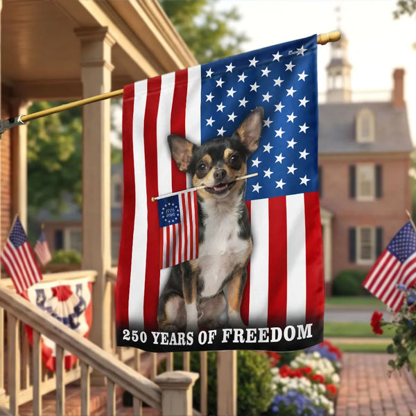 Chihuahua Garden Flag 250 Years of Freedom | Patriotic Dog American Flag Decor | Double-Sided Weather-Resistant Polyester | Gift for Dog Lovers