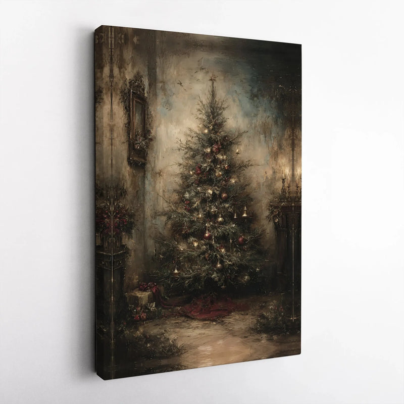 Moody Dark Oil Painting Wall Art, Vintage Christmas Tree Poster, Rustic Holiday Evergreen Print, Winter Festive Decor, Digital Download