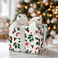 Candy Cane Holly Gift Wrap, Initial N Christmas Wrapping Paper, Letter N Holiday Wrapping Paper, Festive Monogram Gift Wrapping Paper