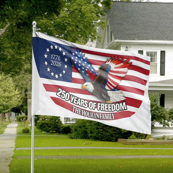Personalized 250th Anniversary Flag | 250 Years of Freedom American Eagle | Double Sided Premium Polyester | Custom Family Name Outdoor Decor Gift