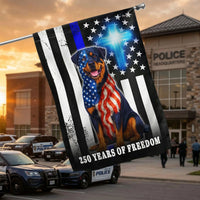 Rottweiler American Flag Garden Flag | Thin Blue Line 250 Years of Freedom | Double-Sided Polyester | Patriotic Christian Dog Decor Gift
