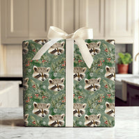 Woodland Berry Gift Wrap, Raccoon Christmas Wrapping Paper, Watercolor Animal Wrapping Paper, Pine Branch Holiday Gift Wrap, Xmas Paper