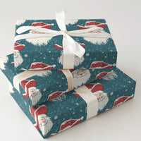 Rustic Teal Christmas Gift Wrap, Western Cowboy Santa Wrapping Paper, Country Santa Claus Wrapping Paper, Snowy Holiday Gift Wrapping Paper