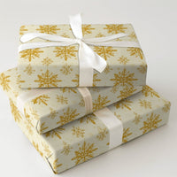 Winter Wedding Gift Wrap, Gold Snowflake Christmas Wrapping Paper, Elegant Cream Holiday Wrapping Paper, Metallic Gold Snowflake Gift Wrap