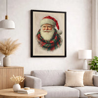 Traditional Plaid Scarf Santa Portrait Canvas Print, Vintage Santa Claus Canvas Art, Christmas Wall Decor, Printable Digital Download Present