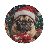 Christmas Dog Tire Cover, Pug in Santa Hat Spare Tire Cover, Holiday Puppy Wheel Protector for Jeep SUV Bronco, Dog Lover Auto Present