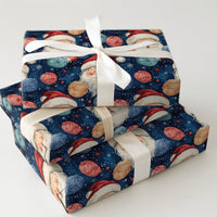 Starry Yarn Santa Claus Wrapping Paper, Knitting Santa Wrapping Paper, Navy Blue Christmas Wrapping Paper, Crafter Holiday Gift Wrap Roll
