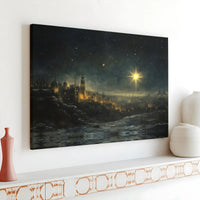 Snowy Nativity Scene Wall Art, Star of Bethlehem Canvas Art, Religious Christmas Print, Holiday Decor Printable Digital Download