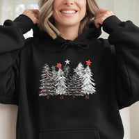Watercolor Festive Forest Hooded Sweatshirt, Christmas Tree Hoodie, Holiday Winter Pine Tree Pullover, Comfy Xmas Graphic Hoodie Present