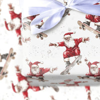 Humorous Skater Christmas Gift Wrap, Skateboarding Santa Wrapping Paper, Watercolor Santa Claus Present Paper, Winter Holiday Roll, Skater Present