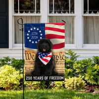 Black Goldendoodle Garden Flag | 250 Years of Freedom Patriotic Design | Double-Sided Weather-Resistant Polyester | Dog Lover Gift