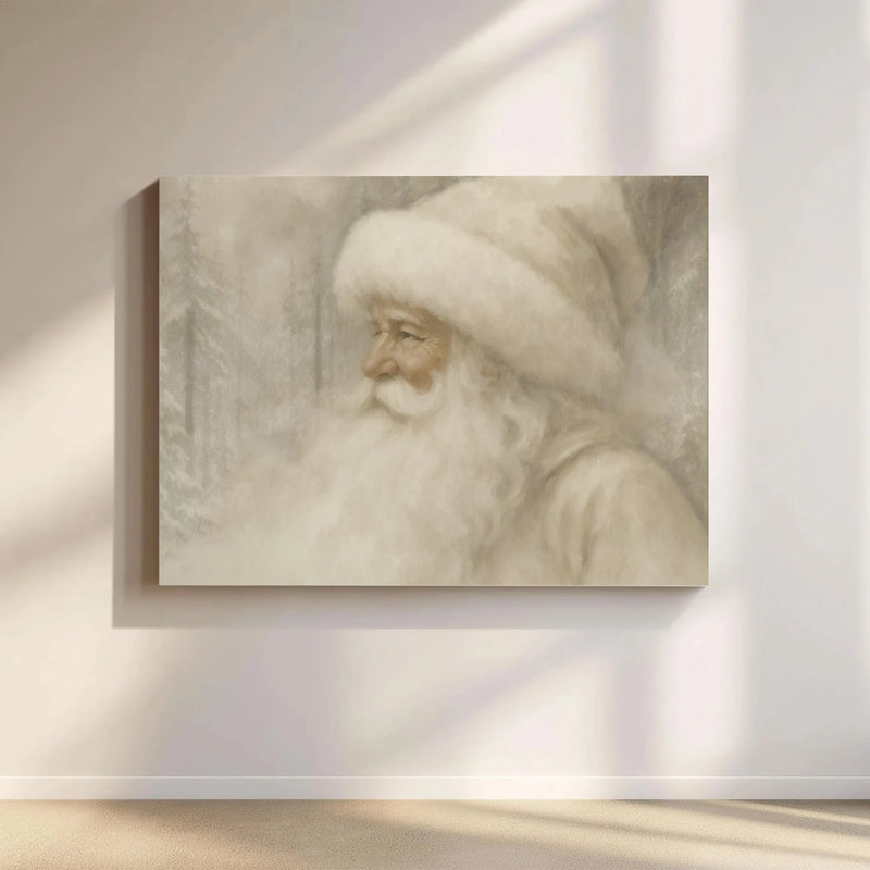 Snowy Forest Canvas Print, Vintage Santa Claus Wall Art, Rustic Santa Canvas, Christmas Wall Decor, Holiday Season Canvas Art Present