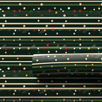 Polka Dot Stripe Gift Wrap, Pine Sprig Christmas Wrapping Paper, Dark Green Festive Wrapping Paper Roll, Elegant Winter Holiday Gift Wrap