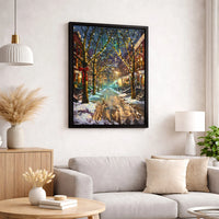 Impressionist Christmas Lights Canvas Print, Snowy City Street Canvas Art, Winter Town Wall Decor, Comfy Holiday Season Canvas Art Home Present