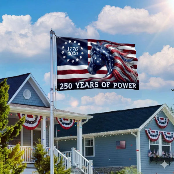 250 Years of Power Flag 1776-2026 | Patriotic Horse Americana House Flag | Double-Sided UV-Resistant Polyester | Commemorative Gift