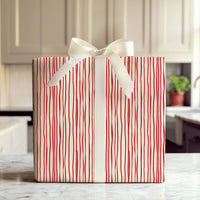 Hand-Drawn Vertical Stripe Gift Wrap, Red and Cream Striped Wrapping Paper, Minimalist Holiday Wrapping Paper, Christmas Gift Wrap Roll