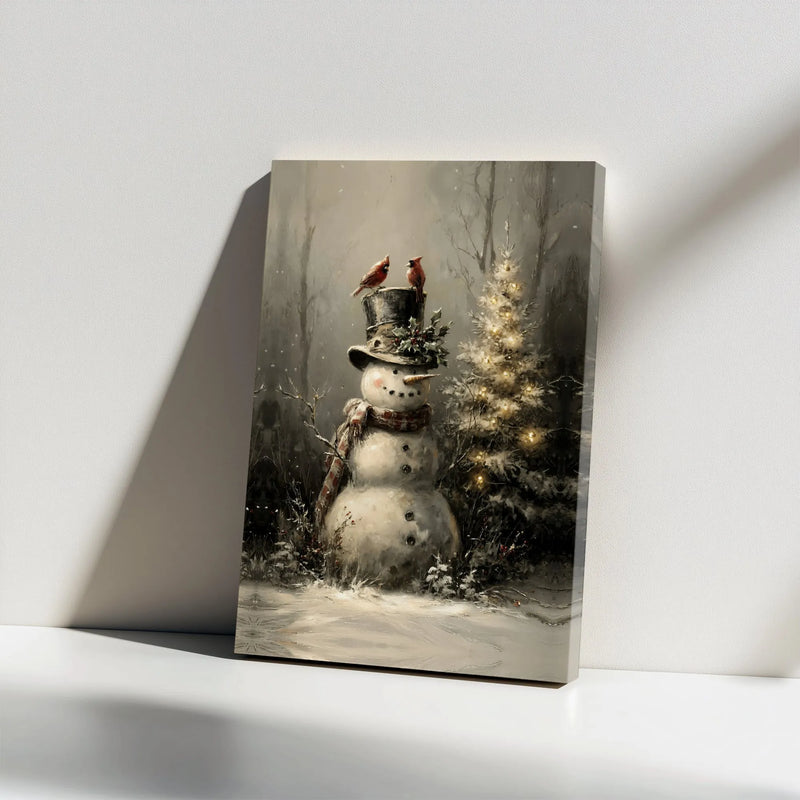 Comfy Winter Wonderland Print, Winter Cardinal Snowman Canvas Wall Art, Christmas Holiday Home Decor, Digital Download Present
