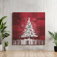 Snowy White Pine Wall Poster, Christmas Tree Canvas Art, Red Ornaments Holiday Print, Christmas Tree Art Digital Download Printable