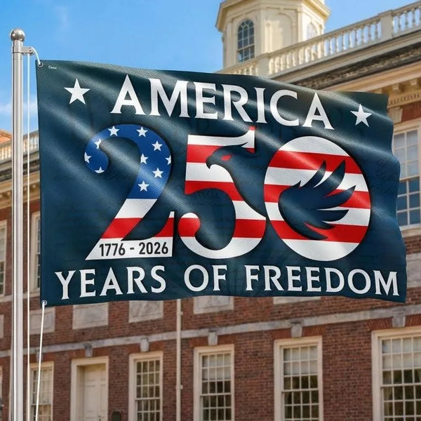 250 Years of Freedom American Flag | 1776-2026 Semiquincentennial Eagle Design | UV-Resistant Polyester Grommet Flag | Patriotic Home Decor
