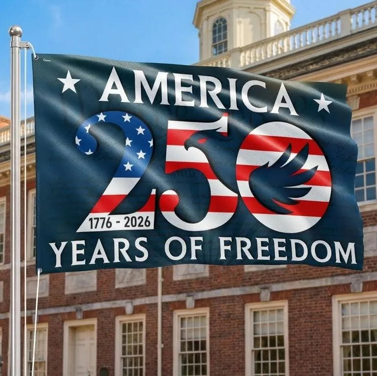 250 Years of Freedom House Flag | 1776-2026 America Semiquincentennial | Patriotic Eagle Design | Double-Sided Weather-Resistant Polyester