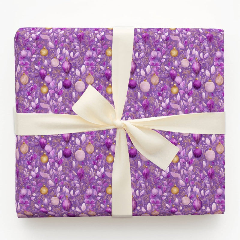 Luxury Ornament Holiday Wrapping Paper, Purple and Gold Christmas Wrapping Paper, Elegant Bauble Wrapping Paper, Festive Winter Gift Wrap