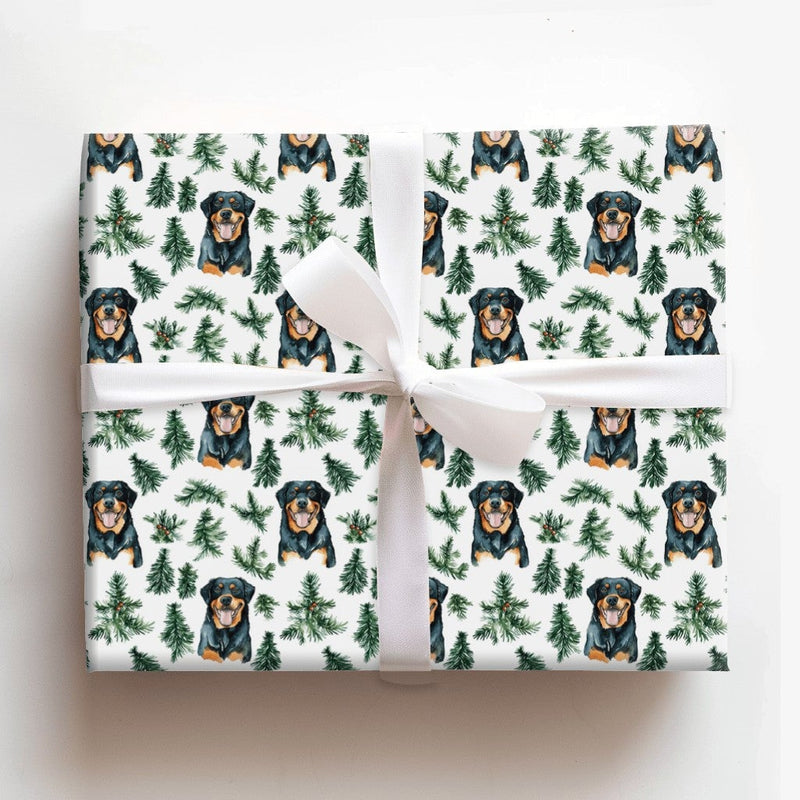 Watercolor Dog Holiday Gift Wrap, Rottweiler Christmas Wrapping Paper, Festive Puppy Tree Wrapping Paper, Dog Lover Gift Wrap Roll