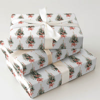 Candle and Red Bow Gift Wrap, Watercolor Christmas Tree Wrapping Paper, Vintage Evergreen Wrapping Paper, Holiday Season Present Paper Roll