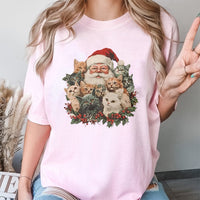 Vintage Cat Xmas Graphic Tee, Santa Claus Kittens Christmas T-Shirt, Festive Holiday Kitten Shirt, Cat Lover Christmas Present, Adorable Animal Top