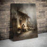 Holy Family Manger Oil Painting Print, Nativity Scene Wall Art, Rustic Christmas Art Poster, Religious Decor, Printable Digital Download