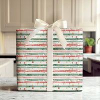 Red and Green Christmas Gift Wrap, Watercolor Stripe Wrapping Paper, Gold Foil Dot Holiday Present Paper, Festive Stripe Wrapping Paper Roll