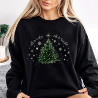 Aesthetic Christmas Tree Crewneck, All Is Calm All Is Bright Sweatshirt, Comfy Holiday Graphic Pullover, Winter Xmas Sweater, Festive Present