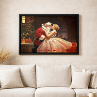 Retro Christmas Romance Canvas, Vintage Santa Claus Kissing Woman Canvas, Holiday Canvas Print, Festive Xmas Wall Art, Seasonal Winter Present