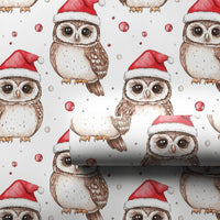 Santa Hat Animal Gift Wrap, Christmas Owl Wrapping Paper, Adorable Watercolor Bird Present Paper, Whimsical Holiday Gift Wrapping Paper